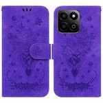 For Honor Play 60 Plus Butterfly Rose Embossed Leather Phone Case(Purple)