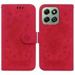 For Honor X6b Butterfly Rose Embossed Leather Phone Case(Red)