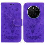 For Honor Magic7 Pro Butterfly Rose Embossed Leather Phone Case(Purple)