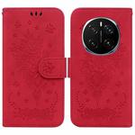 For Honor Magic7 Pro Butterfly Rose Embossed Leather Phone Case(Red)