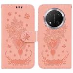 For Honor X9c Butterfly Rose Embossed Leather Phone Case(Pink)