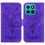 For Honor X8c 4G Butterfly Rose Embossed Leather Phone Case(Purple)