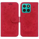 For Honor X8c 4G Butterfly Rose Embossed Leather Phone Case(Red)