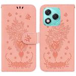 For Honor 400 Lite Butterfly Rose Embossed Leather Phone Case(Pink)