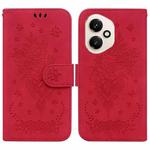 For Honor 400 Global 156.5mm Butterfly Rose Embossed Leather Phone Case(Red)