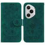 For Honor 400 Pro Global 160.8mm Butterfly Rose Embossed Leather Phone Case(Green)