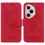 For Honor 400 Pro Global 160.8mm Butterfly Rose Embossed Leather Phone Case(Red)