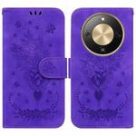 For Honor X70 5G Butterfly Rose Embossed Leather Phone Case(Purple)
