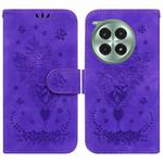 For OnePlus Ace 3 Pro Butterfly Rose Embossed Leather Phone Case(Purple)