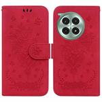 For OnePlus Ace 3 Pro Butterfly Rose Embossed Leather Phone Case(Red)