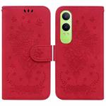 For OnePlus Nord CE4 Lite Butterfly Rose Embossed Leather Phone Case(Red)