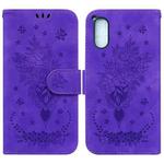 For Sony Xperia 5 V Butterfly Rose Embossed Leather Phone Case(Purple)