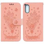 For Sony Xperia 5 V Butterfly Rose Embossed Leather Phone Case(Pink)