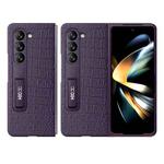 For Samsung Galaxy Z Fold5 HBC-209 Crocodile Texture Folding Phone Case with Stand(Purple)