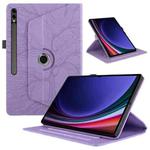 For Samsung Galaxy Tab S10 Ultra / S9 Ultra Tree Life Embossed Rotation Leather Tablet Case(Purple)