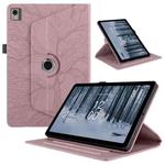 For Nokia T21 Tree Life Embossed Rotation Leather Tablet Case(Rose Gold)