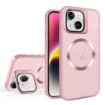 For iPhone 15 Plus Skin Feel CD Texture MagSafe Lens Holder Phone Case(Pink)