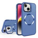 For iPhone 15 Skin Feel CD Texture MagSafe Lens Holder Phone Case(Royal Blue)