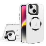 For iPhone 15 Skin Feel CD Texture MagSafe Lens Holder Phone Case(Matte White)