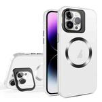 For iPhone 14 Pro Max Skin Feel CD Texture MagSafe Lens Holder Phone Case(Matte White)
