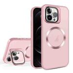 For iPhone 12 Pro Max Skin Feel CD Texture MagSafe Lens Holder Phone Case(Pink)