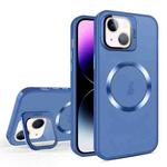 For iPhone 14 Plus Skin Feel CD Texture MagSafe Lens Holder Phone Case(Royal Blue)