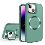 For iPhone 14 Plus Skin Feel CD Texture MagSafe Lens Holder Phone Case(Green)