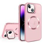 For iPhone 14 Plus Skin Feel CD Texture MagSafe Lens Holder Phone Case(Pink)