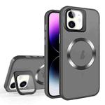 For iPhone 11 Skin Feel CD Texture MagSafe Lens Holder Phone Case(Black)