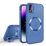 For iPhone XR Skin Feel CD Texture MagSafe Lens Holder Phone Case(Royal Blue)