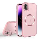 For iPhone XR Skin Feel CD Texture MagSafe Lens Holder Phone Case(Pink)