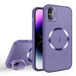 For iPhone XS Max Skin Feel CD Texture MagSafe Lens Holder Phone Case(Dark Purple)