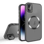 For iPhone XS Max Skin Feel CD Texture MagSafe Lens Holder Phone Case(Black)