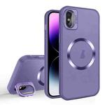 For iPhone X / XS Skin Feel CD Texture MagSafe Lens Holder Phone Case(Dark Purple)
