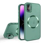 For iPhone X / XS Skin Feel CD Texture MagSafe Lens Holder Phone Case(Green)
