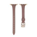 For Apple Watch 8 45mm T-shaped Slim Genuine Leather Watch Band(Light Brown)