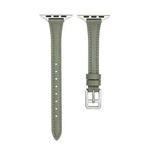 For Apple Watch Series 8 45mm T-shaped Slim Genuine Leather Watch Band(Light Green)