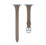 For Apple Watch SE 2022 44mm T-shaped Slim Genuine Leather Watch Band(Dark Brown)