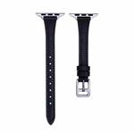 For Apple Watch 7 41mm T-shaped Slim Genuine Leather Watch Band(Black)