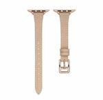 For Apple Watch 6 44mm T-shaped Slim Genuine Leather Watch Band(Apricot)