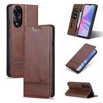 For OPPO A78 4G AZNS Magnetic Calf Texture Flip Leather Phone Case(Dark Brown)