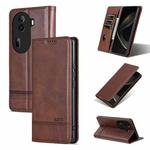 For OPPO Reno11 Pro China AZNS Magnetic Calf Texture Flip Leather Phone Case(Dark Brown)