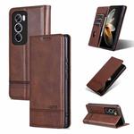 For OPPO Reno12 Global AZNS Magnetic Calf Texture Flip Leather Phone Case(Dark Brown)