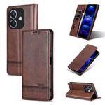 For OPPO A3x 4G AZNS Magnetic Calf Texture Flip Leather Phone Case(Dark Brown)