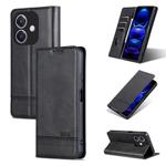 For OPPO A3x 4G AZNS Magnetic Calf Texture Flip Leather Phone Case(Black)