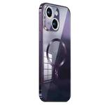 For iPhone 14 Plus MagSafe Magnetic Stainless Steel Frame Transparent TPU Phone Case(Dark Purple)