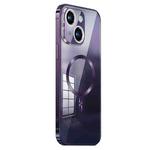 For iPhone 14 MagSafe Magnetic Stainless Steel Frame Transparent TPU Phone Case(Dark Purple)