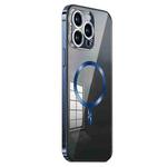 For iPhone 14 Pro Max MagSafe Magnetic Stainless Steel Frame Transparent TPU Phone Case(Sierra Blue)