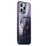 For iPhone 14 Pro Max MagSafe Magnetic Stainless Steel Frame Transparent TPU Phone Case(Dark Purple)