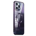 For iPhone 13 Pro MagSafe Magnetic Stainless Steel Frame Transparent TPU Phone Case(Dark Purple)
